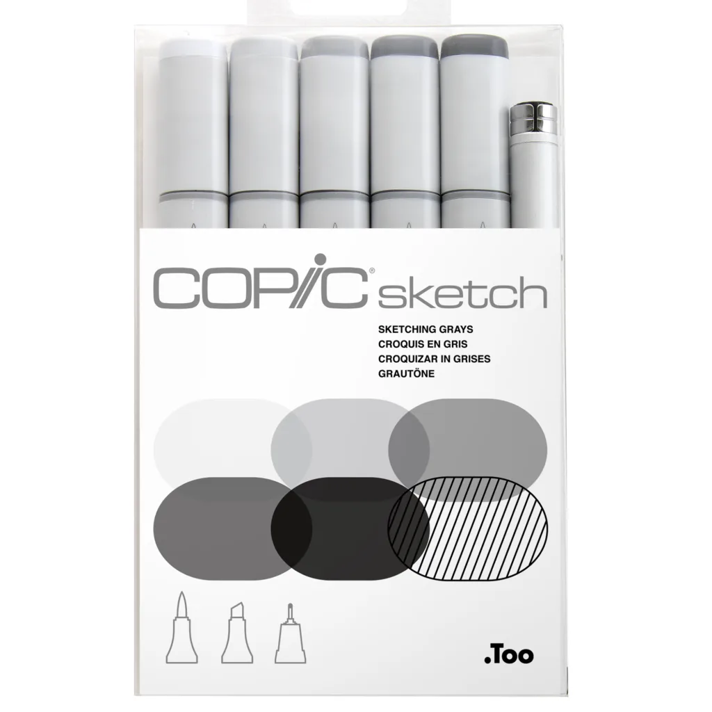 Set Copic Sketch 6 grises con Multiliner — Boykot Chile