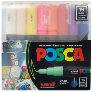 Uni POSCA 1M Set 16 colores - Pin Type 0,7 mm