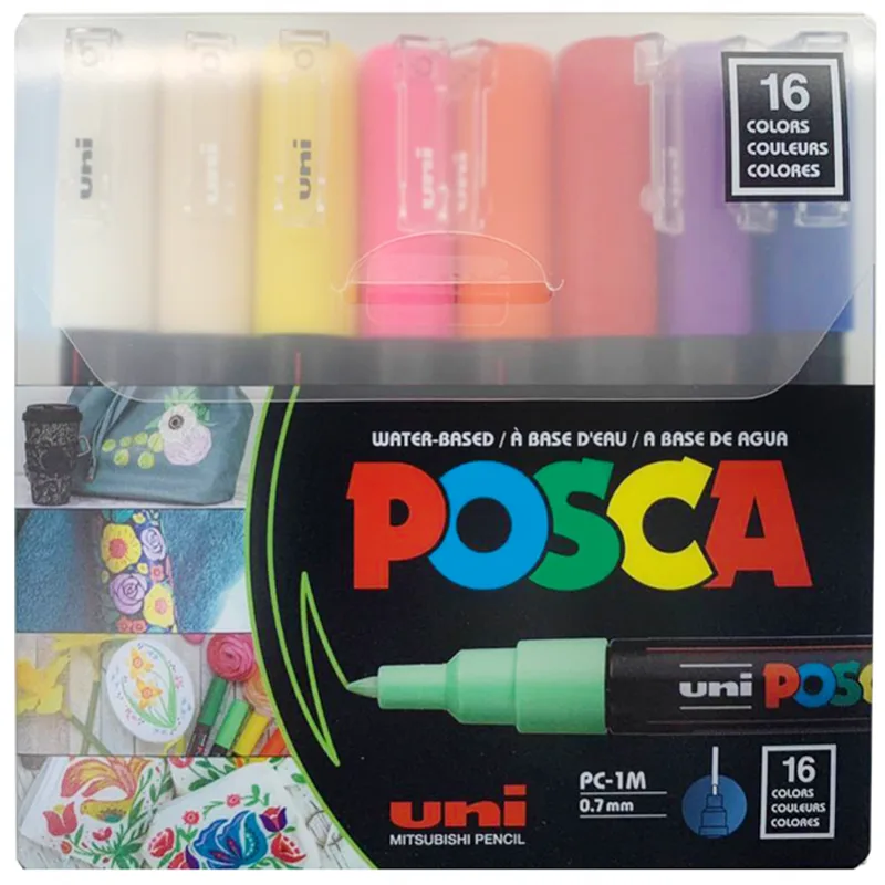 Uni POSCA 1M Set 16 colores - Pin Type 0,7 mm
