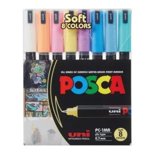 Uni POSCA 1MR Set Soft 8 colores - Pin Type 0,7 mm