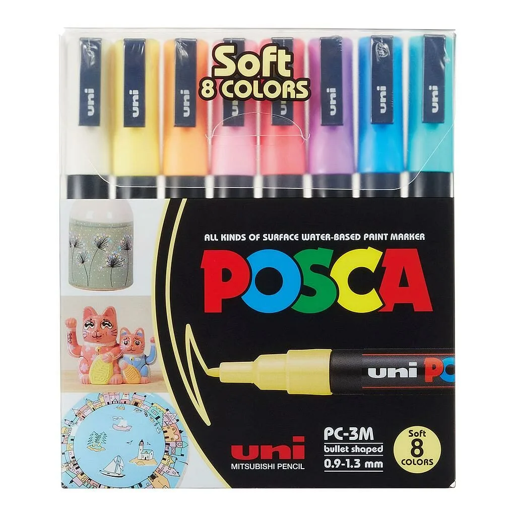 Uni POSCA 3M Set SOFT 8 colores -0,9-1,3 mm