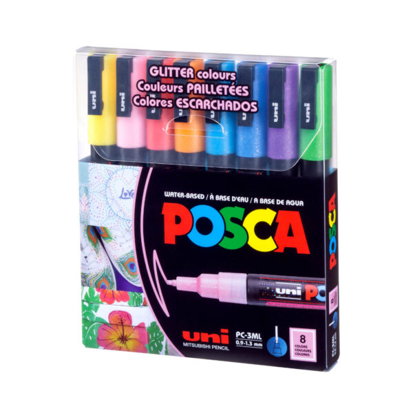 Uni POSCA 3M Set GLITTER 8 colores -0,9-1,3 mm